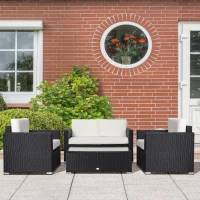 Outsunny 4 Pieces Sectional Patio Furniture Set, Rattan Wicker Patio Chairs Outdoor Coffee Set with Cushions, Cream White(m-1)