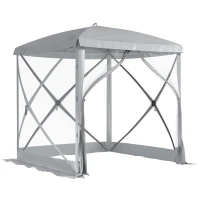 Outsunny Pop-Up Tent, Foldable Screen Tent with Carry Bag, Zippered Door and Ground Stakes, Fits 3-4 People, Light Grey(m-11)