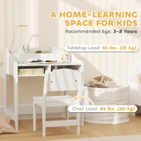Qaba Kids Desk and Chair Set with Storage, Shelves for Bedroom, 3-8 Years Old, White(m-9)