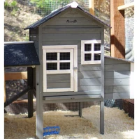 PawHut 84" Wooden Chicken Coop, Hen House Outdoor with Run Nesting Box, Asphalt Roof, Removable Tray, Ramp, Poultry Cage for 2-3 Chickens, Gray(m-12)