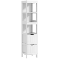 HOMCOM Narrow Bathroom Storage Cabinet, Bathroom Cabinet with 2 Drawers & 3 Open Shelves, Slim Bathroom Floor Cabinet, White(m-12)