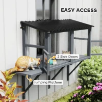 PawHut Wooden Cat Catio, Outdoor Cat Enclosure Window Perch with Jumping Platform, for Safely Enjoying Outdoor Sights, Gray(m-7)