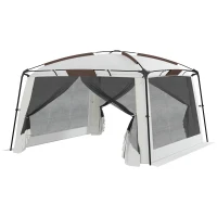 Outsunny 12' x 12' Screen Tent, UV50+ Protection Outdoor Screen House with Carry Bag & Ground Stakes, Fits 6-8 People, White(m-11)