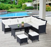 Outsunny 6pcs Outdoor Rattan Sofa Set Garden Wicker Sectional Couch Furniture Set with Dining Table and Chair White(m-12)