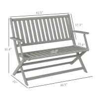 Outsunny 2-Person Foldable Wood Outdoor Bench with Backrest and Armrests for Garden, Porch, Park, Balcony, Gray(m-3)
