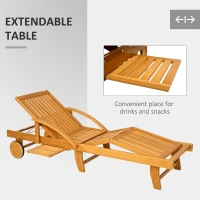 Outsunny Folding Lounge Chair, 4-Level Adjustable Tanning Chair with Wheels, Acacia Wood Patio Lounger for Beach, Teak(m-6)