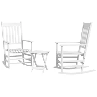 Outsunny Outdoor Rocking Chair Set of 2 with Side Table, Patio Wooden Rocking Chair with Smooth Armrests, High Back for Garden, Balcony, Porch, Supports Up to 352 lbs. , White(m-12)