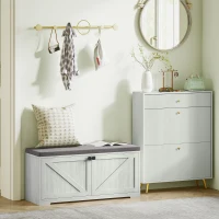 HOMCOM Shoe Storage Bench with Padded Seat, Entryway Bench Holds up to 352 lb, Shoe Organizer, 8 Pairs, Light Grey(m-9)