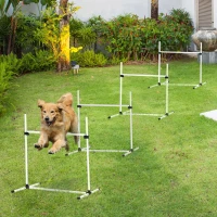 PawHut Set of 4 Dog Agility Training Equipment Adjustable Jump Bar Pet Exercise Kit with Carrying Bag (White)(m-1)