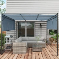 Outsunny 4 Pieces Rattan Wicker Outdoor Conversation Furniture Set w/ Corner Sofa Loveseats Coffee Table Cushions, Mixed Grey(m-8)