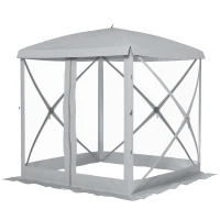 Outsunny Pop-Up Tent, Foldable Screen Tent with Carry Bag, Zippered Door and Ground Stakes, Fits 3-4 People, Light Grey(m-2)