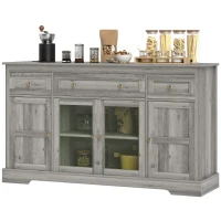 HOMCOM Sideboard Buffet Cabinet with Storage, Coffee Bar Cabinet with Glass Doors and Adjustable Shelves, Weathered Grey Oak(m-2)