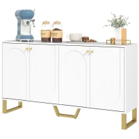 HOMCOM Sideboard Buffet Cabinet with 4 Doors, Modern Storage Cabinet with Adjustable Shelves & Center Leg, White(m-2)