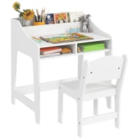 Qaba Kids Desk and Chair Set with Storage, Shelves for Bedroom, 3-8 Years Old, White(m-11)