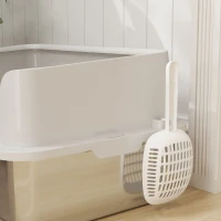 PawHut Stainless Steel Litter Box with High Side, Scoop, Easy Cleaning & Anti-Urine Leakage, for Big Cats, Light Gray(m-9)