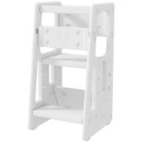 Qaba Toddler Tower with Adjustable Height, Toddler Kitchen Stool Helper with Anti-slip Mat, Step Stool for Kitchen, Bathroom, White(m-11)