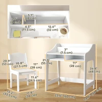 Qaba Kids Desk and Chair Set with Storage, Shelves for Bedroom, 3-8 Years Old, White(m-3)