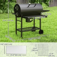 Outsunny 29" Charcoal BBQ Grill Barbecue Grill with Foldable Front Side Table, Spacious Cooking Area, Shelf, Black(m-3)