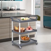 HOMCOM 3-Tier Utility Cart Large Rolling Storage Trolley with 3 Shelves Metal Clean Service Cart, Restaurant, Hotel, Livingroom, Silver and Grey(m-1)