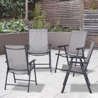 Outsunny Set of 4 Outdoor Folding Chairs, Stackable Patio Dining Chairs with Armrests, Metal Frame, Gray(m-2)