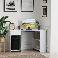 HOMCOM 47" L-Shaped Desk with Keyboard Tray, Computer Corner Desk for Small Space with Shelves, Drawer, CPU Stand, Home Office Writing Table, White(m-1)