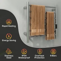 HOMCOM Towel Warmer, Stainless Steel Smart WiFi Heated Towel Rack, Wall Mounted with 6 Bars and Adjustable Temperature, Silver(m-6)