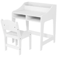 Qaba Kids Desk and Chair Set with Storage, Shelves for Bedroom, 3-8 Years Old, White(m-2)