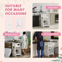 Qaba Toddler Tower with Adjustable Height, Toddler Kitchen Stool Helper with Anti-slip Mat, Step Stool for Kitchen, Bathroom, White(m-6)