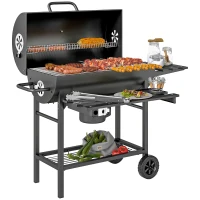 Outsunny 29" Charcoal BBQ Grill Barbecue Grill with Foldable Front Side Table, Spacious Cooking Area, Shelf, Black(m-11)