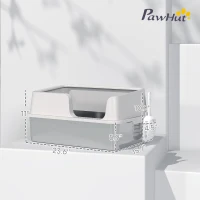 PawHut Stainless Steel Litter Box with High Side, Scoop, Easy Cleaning & Anti-Urine Leakage, for Big Cats, Light Gray(m-3)