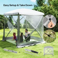 Outsunny Pop-Up Tent, Foldable Screen Tent with Carry Bag, Zippered Door and Ground Stakes, Fits 3-4 People, Light Grey(m-4)