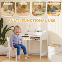 Qaba Kids Desk and Chair Set with Storage, Shelves for Bedroom, 3-8 Years Old, White(m-4)