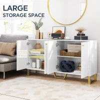 HOMCOM Sideboard Buffet Cabinet with 4 Doors, Modern Storage Cabinet with Adjustable Shelves & Center Leg, White(m-4)