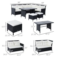 Outsunny 6pcs Outdoor Rattan Sofa Set Garden Wicker Sectional Couch Furniture Set with Dining Table and Chair White(m-4)