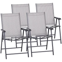 Outsunny Set of 4 Outdoor Folding Chairs, Stackable Patio Dining Chairs with Armrests, Metal Frame, Gray(m-12)