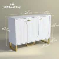 HOMCOM Sideboard Buffet Cabinet with 3 Doors, Modern Storage Cabinet with Adjustable Shelves & Center Leg, White(m-3)