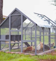 PawHut 9' x 6' x 6' Large Chicken Coop with Nesting Box, Water-Resistant and Anti-UV Cover for 8-12 Chickens, Gray(m-13)