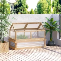 Outsunny Raised Garden Flower Bed Kit with Greenhouse, Wooden Cold Frame Planter, 48" x 24" x 32", Natural(m-1)