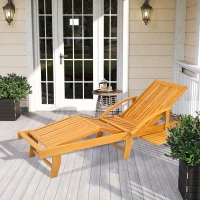 Outsunny Folding Lounge Chair, 4-Level Adjustable Tanning Chair with Wheels, Acacia Wood Patio Lounger for Beach, Teak(m-8)