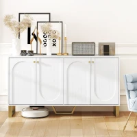 HOMCOM Sideboard Buffet Cabinet with 4 Doors, Modern Storage Cabinet with Adjustable Shelves & Center Leg, White(m-8)