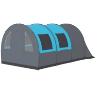 Outsunny 5-6 Person Camping Tent with Living Room and Bedroom, 3000mm Waterproof Tunnel Large Family Tent, Grey and Blue(m-2)