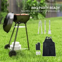 Outsunny 17" Kettle Charcoal BBQ Grill with BBQ Accessories, Barbecue Grill with Shelf, Ash Catcher, Wheels, Handles for Outdoor Cooking, Patio Backyard Party, Black(m-5)
