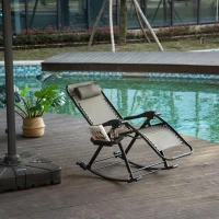 Outsunny 2 in 1 Adjustable Zero Gravity Reclining Lounge Chair Garden Recliner and Rocker Foldable Sun Lounger Napping Seat w/ Headrest & Tray Grey(m-8)