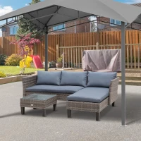 Outsunny 3 Piece Wicker Patio Furniture Set Outdoor Sofa Set with Glass Tabletop, Cushions Metal Frame for Balcony, Patio, Grey(m-8)