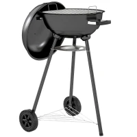 Outsunny 17" Kettle Charcoal BBQ Grill with BBQ Accessories, Barbecue Grill with Shelf, Ash Catcher, Wheels, Handles for Outdoor Cooking, Patio Backyard Party, Black(m-2)