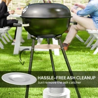 Outsunny 17" Kettle Charcoal BBQ Grill with BBQ Accessories, Barbecue Grill with Shelf, Ash Catcher, Wheels, Handles for Outdoor Cooking, Patio Backyard Party, Black(m-7)