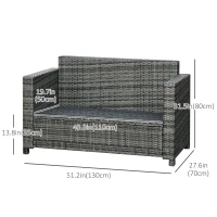 Outsunny 2 Seat Patio Loveseat Deluxe Wicker Sofa Chair Outdoor Rattan Furniture Couch All Weather with Cushion for Balcony, Deck, Garden and Poolside, Grey(m-3)