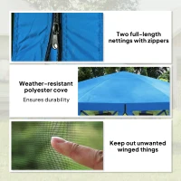 Outsunny 12' x 12' Hexagon Automatic Pop Up Screen Tents, Camping Shelter w/ Mesh Sidewalls and Carry Bag Blue(m-5)