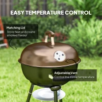 Outsunny 17" Kettle Charcoal BBQ Grill with BBQ Accessories, Barbecue Grill with Shelf, Ash Catcher, Wheels, Handles for Outdoor Cooking, Patio Backyard Party, Black(m-6)