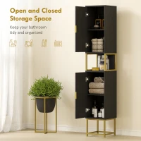 kleankin Tall Bathroom Storage Cabinet, Modern Narrow Bathroom Cabinet with Diamond Chevron Pattern and Adjustable Shelf, Black(m-4)